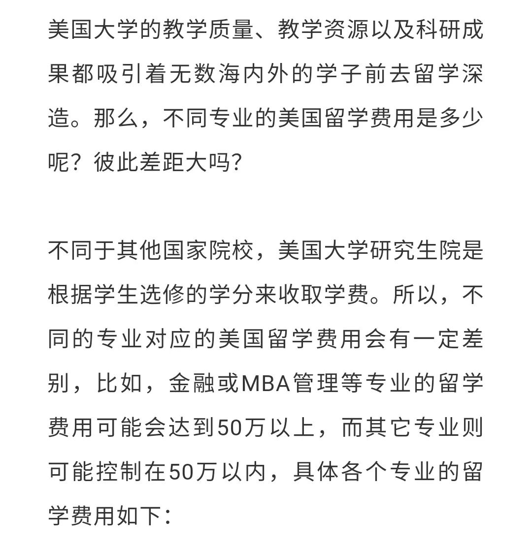 美国留学热门专业费用是多少?(图1) 图片